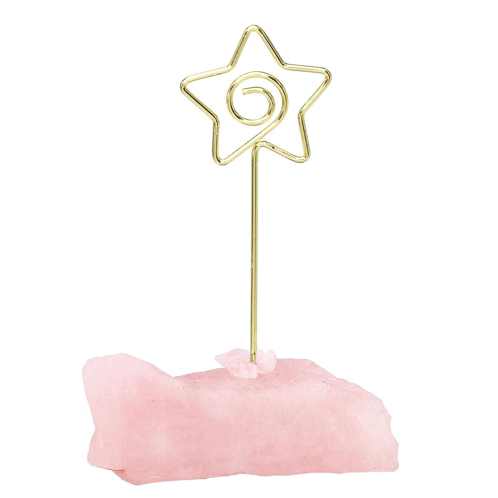 mookaitedecor Memo Note Photo Holder Clip with Rose Quartz Base, Office Table Place Card Stand Wedding Party Name Card Holder Ornament, Star Shape