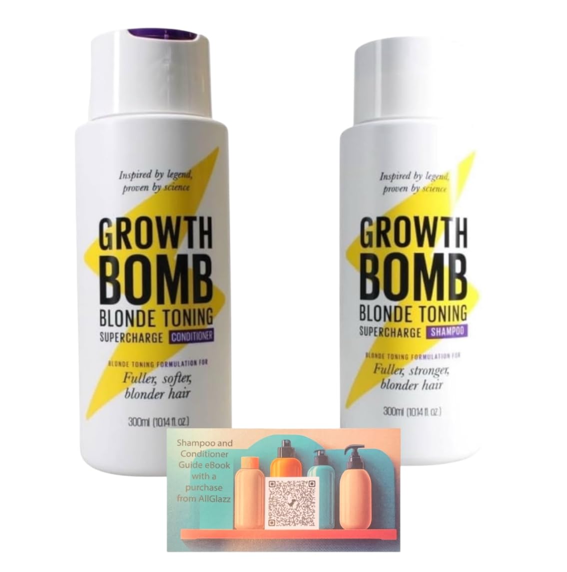 Growth Bomb Blonde Toning Supercharge Conditioner and Shampoo, 300ml, 2 Pack