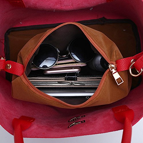 DZTZ Handbags for Women Women's Shoulder Bags PU Leather Hobo Handbags Top-Handle Purse for Ladies (Red) - Thumbnail 3