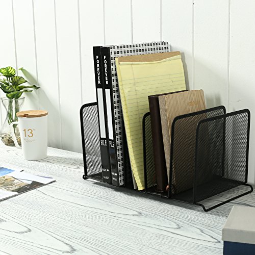 MyGift Mesh Metal 5 Slot Desktop Document Organizer, File Folder Stand