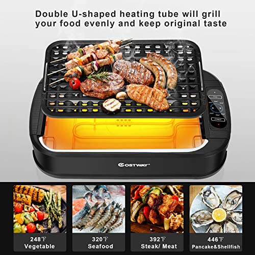 COSTWAY Indoor Smokeless Electric Grill, BBQ Grill 1500W with