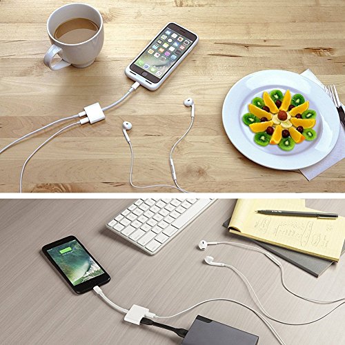iPhone 8 iPhone X Lightning Adapter& Splitter Lightning to Audio & Charger for iPhone X/iPhone 8/iPhone 7 Dual Lightning Headphone Adapter Audio and Charge Control volume Call for iPhone iPad iPod iTouch. Support for iOS 11 White