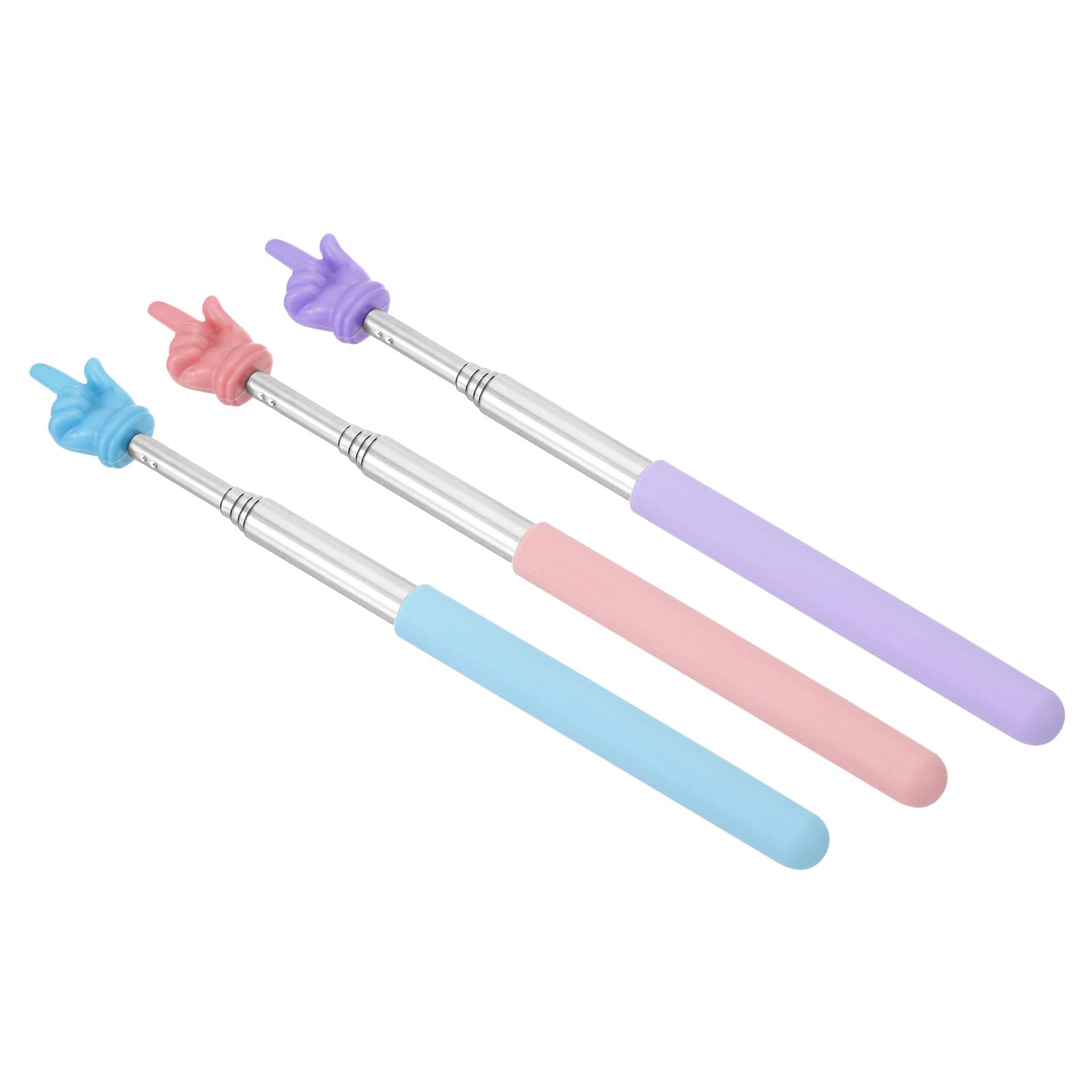 PATIKIL Telescopic Teachers Pointer Stick, 3 Pcs Classroom WhiteBoard Teacher Hand Finger Mini Pointer for Presentation Speaker, Blue Pink Purple Style2