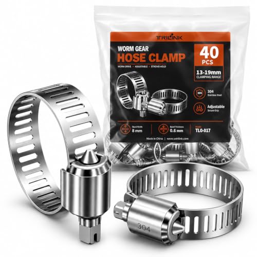 Abrazaderas Metálicas para Tubos, 40PCS 13-19 mm Abrazadera Ajustable con Tornillo Sin Fin de Acero Inoxidable para Automoción, Fontanería y Reparaciones Domésticas, Conexiones Seguras