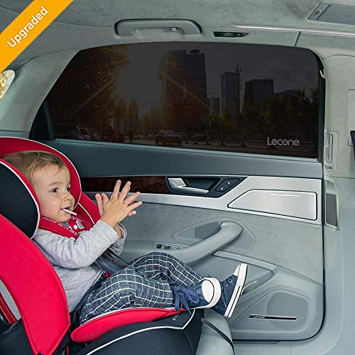 Lecone Upgraded Car Window Tint Film, Reusable Static Cling Shade, Electrostatic Self-Adhesive Black Sun Blocker Screen for Vehicle New (Pack of 2)