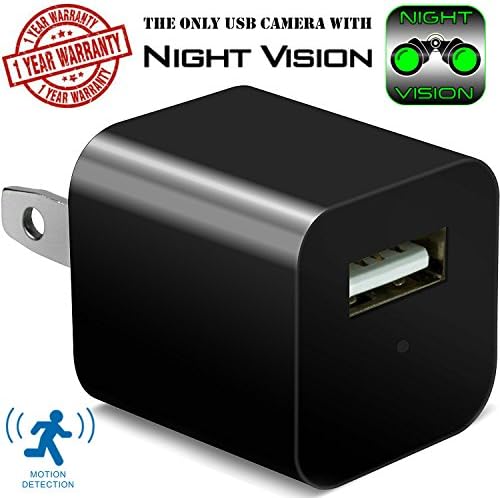 Night Vision Hidden Security Camera USB Wall Charger - Motion Detection Phone Charger Spy Camera with Infrared - Nanny Spy Camera Adapter 1080 Full HD – Support Up To 32GB SD Memory Card