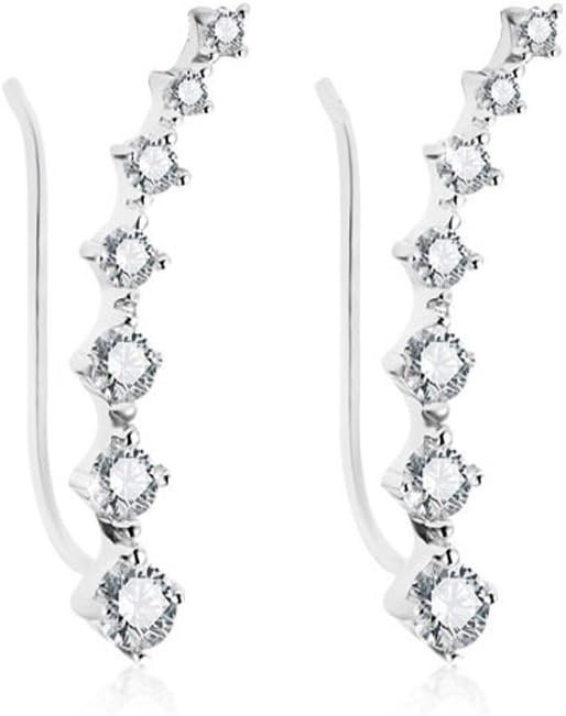 ORECO STEEL 14K Silver PlatedEar Crawler Earrings Climbers Leaf Feather Angel Wing Ear Cuff Pin Vine Wrap CZ Crystal Rhinestone Studs (Silver)