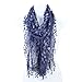 AN. Fashion Leafy Lace Scarf Womens With Tassels Navy Blue