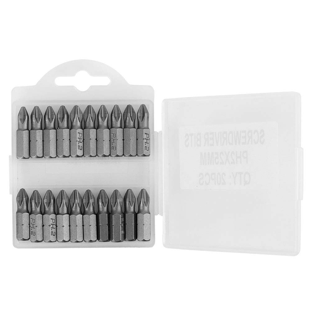 Screw Driving Set, 20Pcs Anti Slip Electric Screwdriver Bit Set, S2 Steel Cross Magnetic Drill Bits PH2 x 25mm 1-Inch High Hardness Hex Shank