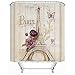 Uphome Paris Fabric Shower Curtain, Heavy Duty Cream Eiffel Tower Bathroom Shower Curtain with Bluish Flowers for Bathtubs Showers, Vintage Paris Bathroom Decor, (60