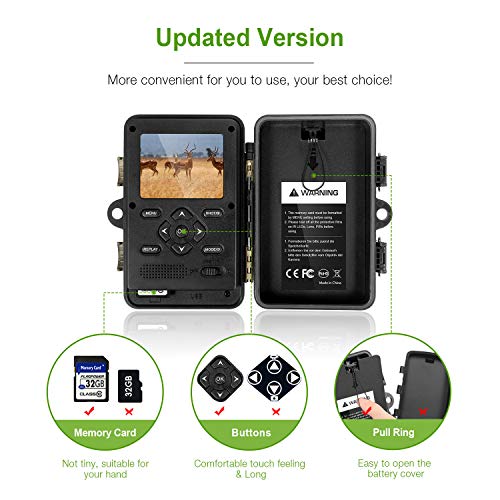 FLAGPOWER Trail Game Camera with Night Vision Motion Activated 16MP 1080P Hunting Camera with IP66 Waterproof 0.2s Trigger Time 32GB Memory Card 2.4" LCD Display for Wildlife Monitor