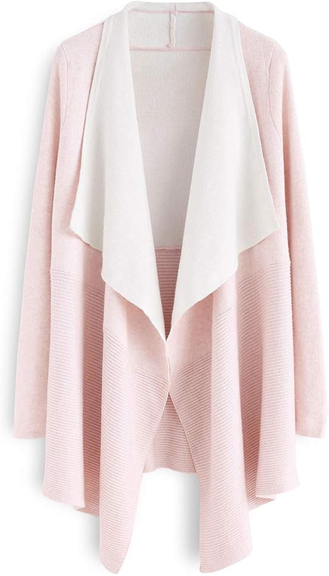 Chicwish Women's Soft Blush Pink Ribbed Hem Drape Cardigan at Amazon