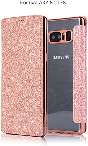 Galaxy Note 8 Wallet Case, B4Uebuy Shiny Glitter Bling Sparkle Drop Protection Shockproof Luxury Clear Transparent TPU Back Wallet With Card Slot for Samsung Galaxy Note 8 (Rose Gold)