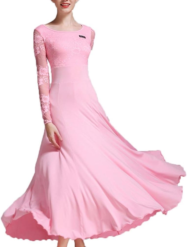 YuLin Womens Latin Dance Outfit Mesh Splice Long Sleeves Performance Costume Self-Cultivation Dancing Dresses