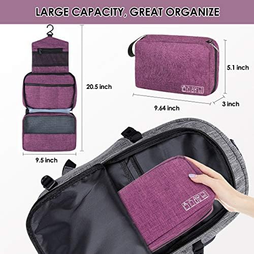 Toiletry Bag, Hizek Makeup Bag Organizer Waterproof Hanging Travel Toiletry Bags for Women with 4 Compartments & 1 Sturdy Hook, Portable Folding Travel Bag for Toiletries (Fuchsia) 4 Toiletry Bag, Hizek Makeup Bag Organizer Waterproof Hanging Travel Toiletry Bags for Women with 4 Compartments & 1 Sturdy Hook, Portable Folding Travel Bag for Toiletries (Fuchsia)