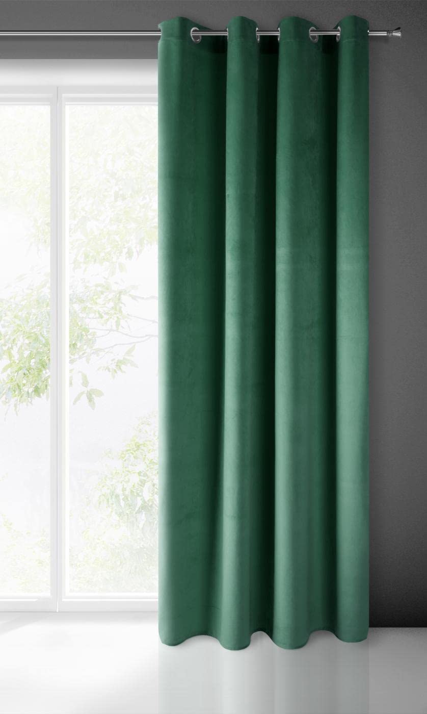 Eurofirany PIERRE Soft Plain Opaque Velvet Curtain with Eyelets - 1 Unit, Fluffy Panel Drape Classic Glamour Elegant Living Room, Bedroom, 215 g/m2, W55 x L98, Dark Green