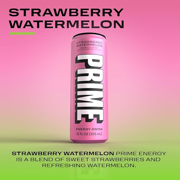 PRIME HYDRATION ENERGY DRINK STRAWBERRY WATERMELON, NATURALLY FLAVORED, 200MG CAFFEINE, ZERO SUGAR, 300MG ELECTROLYTES, VEGAN, 12 FL OZ PER CAN (PACK OF 12)
