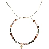 Mikovivi Christian Bracelet Gift for Women, Natural Stone Inspirational Cross Bracelet Faith-Based Religious Jewelry Adjustable Beaded Design for Mom Friend