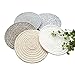 POPU Round Cotton Braided Table Place Mats Braided Coaster Non-Slip Placemats Table Mats Set of 5 for Cups Dining Kitchen Washable Small