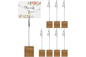 8PC Wooden Memo Clips Holder, Picture Holders with Clips, Wooden Base Memo Photo Clip, Photo Cubes for Pictures with Alligato