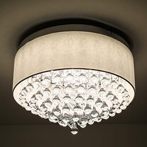 Horisun Modern Crystal Pendant Light with Cylinder Shade 2640LM Dimmable LED Flush Mount Lighting Drum Style Ceilignt Light for Dining Room, Bedroom, Living Room, ETL Listed