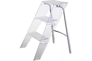 3-Step Ladder, Acrylic Folding Step Stool with Wide Anti-Slip Pedal, Load Bearing 220lbs, Transparent One-Sided Ladder, Light
