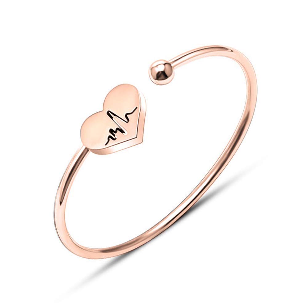 AILUOR Women's Nurse Bracelet- Heartbeat Ekg Adjustable Silver Gold Open Cuff Heart Bangle Bracelet Rose Gold