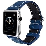 9 Colors for Apple Watch Band 42mm, Fullmosa Calf Leather Strap Replacement Band/Strap with Stainless Steel Clasp for Apple iWatch Series 1 2 3 Sport and Edition Versions 2015 2016 2017, Dark Blue