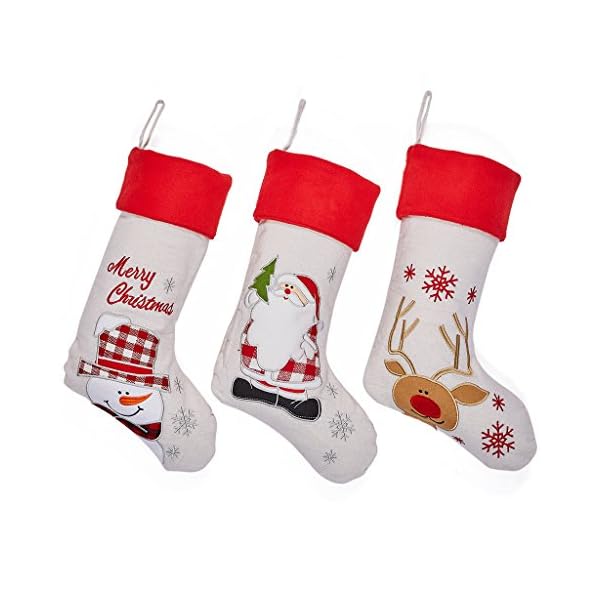 Lalent 4 Pack Christmas Stockings, 18 inches Large Thick White Quilted or Jute Burlap Luxury Stockings Gifts for Family…