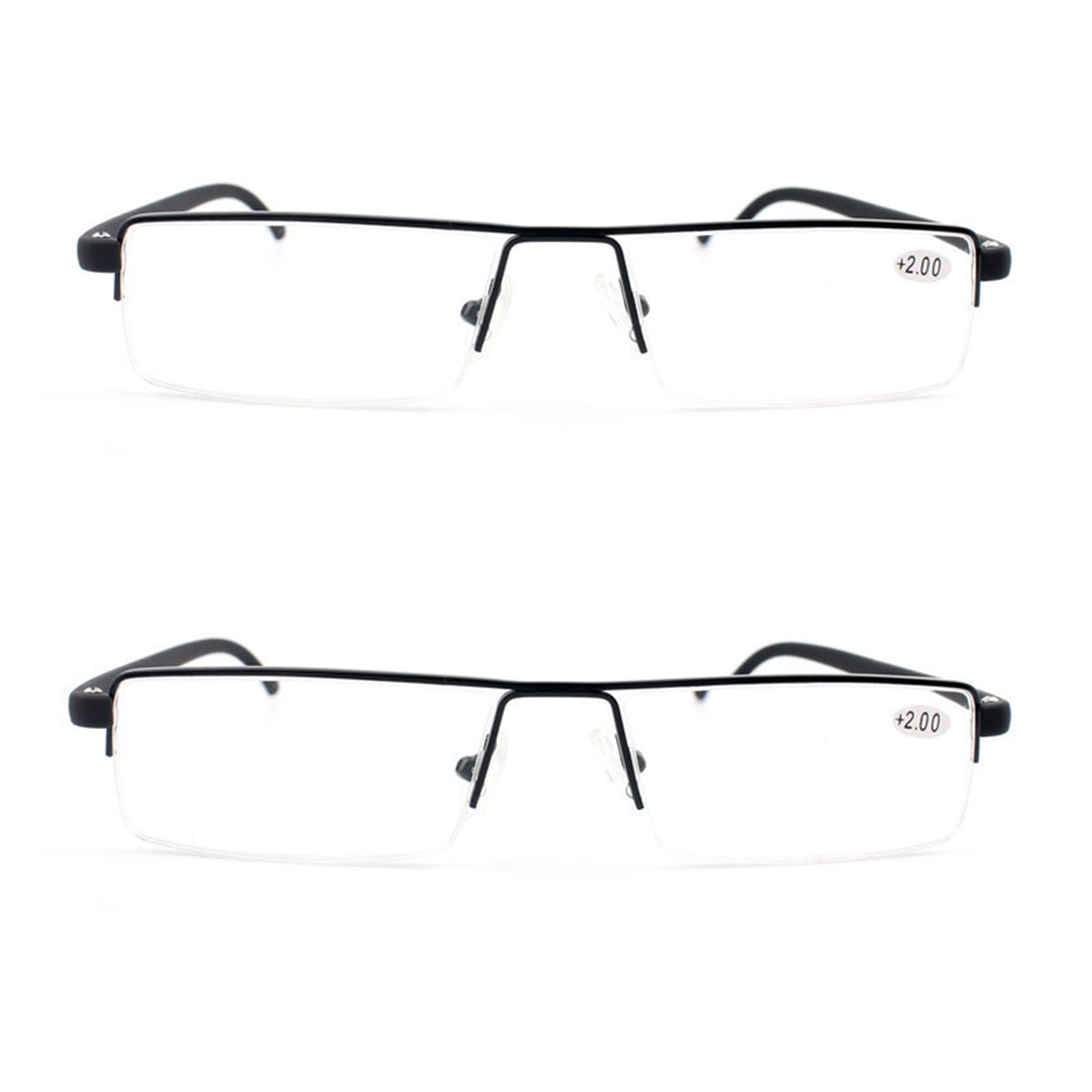 KoKoBin 2 Pack Lightweight TR90 Material Frame Reading Glasses for Mens Womens Half Rim with Case Portable Readers (2 Black, +3.5)