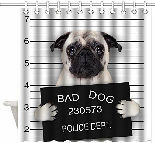 Luckcac 72 x 72 Inch Shower Curtain Custom, Funny Humor Pug Mug Shot Cute Dog Design
