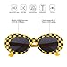 Elimoons Bold Retro Oval Mod Thick Frame Clout Goggles Sunglasses Round Lens 2 Pack,Checkered & Yellow Grid