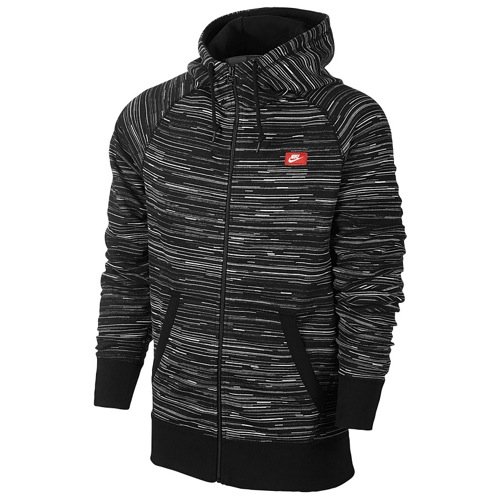 Nike Mens AW77 Hoody-AOP Stripe Full-Zip Hooded Sweatshirt Black/White 614488-010 Size Large