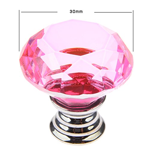 Cabinet Knobs,YIFAN 10Pcs 30mm Crystal Glass Diamond Shape Cabinet Knobs Cupboard Drawer Pull Handles - Pink