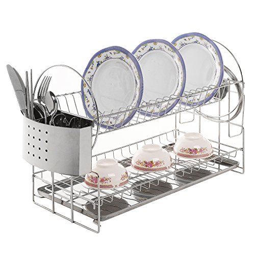 Sleek Stainless Steel 2 Tier Kitchen Countertop Dish Rack / Plate / Cup