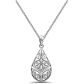 Hoops & Loops Sterling Silver Pear Shape Filigree Swirl Polished Necklace
