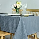 maxmill Jacquard Poly-Cotton Tablecloth Geometric Pattern SpillProof, Water Resistant Wide Hem Heavy Weight Soft Table Cloth for Kitchen Dining Tabletop Decoration Rectangle, Blue, 58x84 Inch
