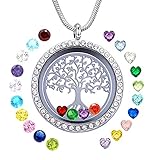 JOLIN Family Tree of Life Floating Necklace Locket Crystal Pendant All Birthstone Charms Include, Best Gift for Boy, Mom, Aunt, Friend, Grandma, Wife, Girlfriend