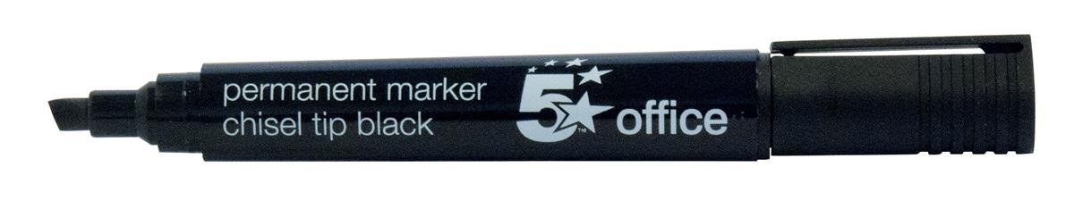 5 Star Office Permanent Marker Xylene/Toluene-free Smearproof Chisel Tip 1-4mm Line Black [Pack 12]