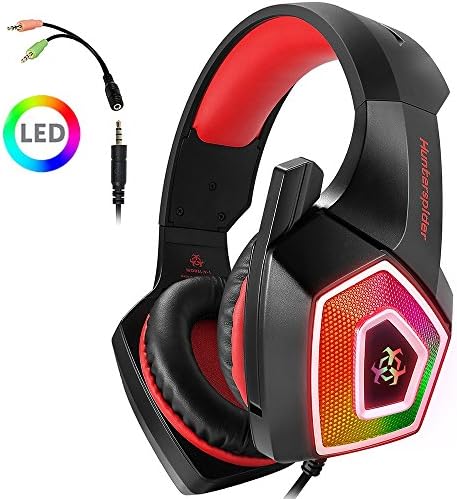 Gaming Headset for Xbox One, PS4, Nintendo Switch, PC, Game Headset with Mic, LED Light for Mac (Red)