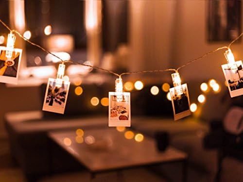 TMB Lights Photo Clip String Lights 20-LED USB-Powered with 8-mode Remote by Holiday Fairy Christmas String Lights, Weddings/Anniversary, 10ft Warm White - For Bedroom Hanging Photos, Cards, Artwork