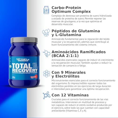 Victory endurance recuperação total (1250g) sabor melancia, bebida preparada pós-treino de carboidratos, eletrólitos e proteínas, com bcaa 2:1:1, 12 vitaminas e 9 minerais