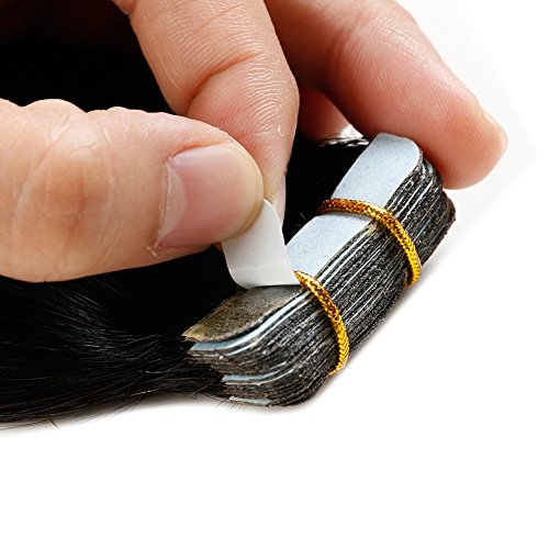 Tape In Human Hair Extensions 16 Inch 20pcs 40g/pack Slilky Straight Seamless Skin Weft Remy Hair 1b# Off Black Color - Thumbnail 4