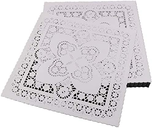 LoBake 250pcs 10 inches Square Chinese Hollow lace Design Paper doilies placemats Cake Coaster Tableware