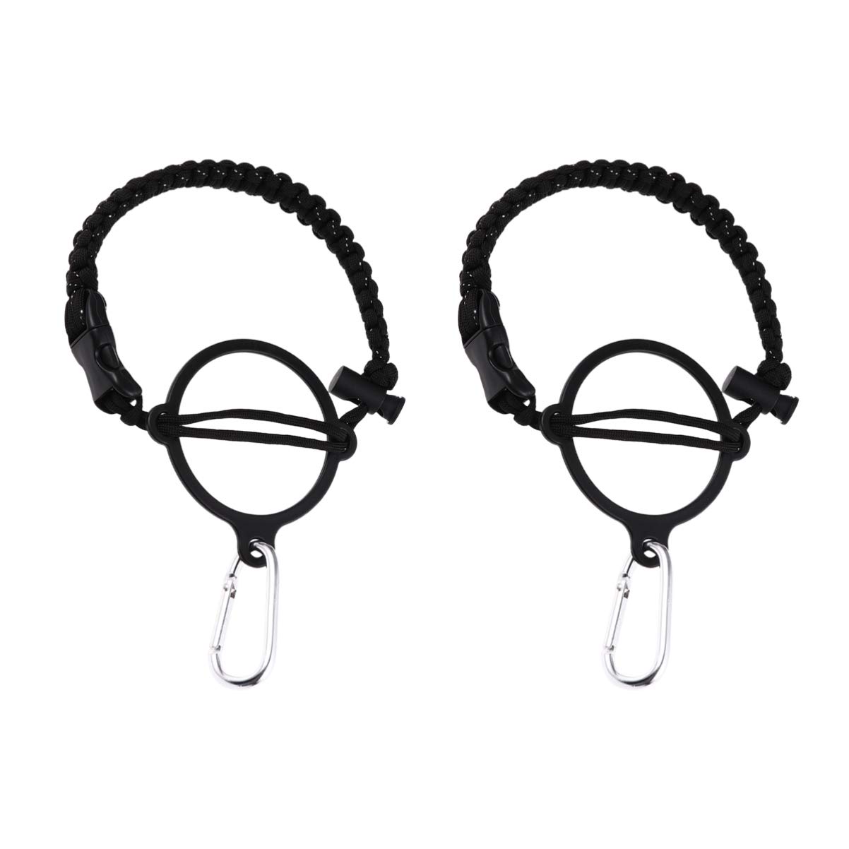 Cabilock 2PCS Black Paracord Water Bottle Carry Handle Paracord Carrier Survival Strap Cord with Safety Ring Carabiner for Travel Sports Water Bottle