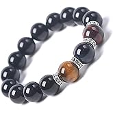 TTXSHYH Black Obsidian Bracelet,Feng Shui Black Obsidian Wealth Bracelet for Women Men Stretch Obsidian Bracelet Bangle with Tricolor Tiger Eye Stone Attract Wealth Money and Good Luck