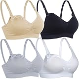 BAOMOSI 4PACK Womens Maternity Nursing Bra for Breastfeeding Comfort Seamless Padded Bras Black Beige Grey White XL