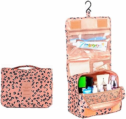 Portable Waterproof Travel Makeup Bag - Lady Color Foldable Organizer Travel Cosmetic Toiletry Bathroom Beach Bag for Women / Men, Shaving Kit with Hanging Hook for vacation (Leopard)