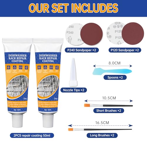 2 x 50ml Masilla Plastico Reparacion para la Reparación de Cestas de Lavavajillas, Reparador Bandejas y Rejillas de Lavavajillas Gris, Pintura Oxido Lavavajillas, Resistente al Calor, Anticorrosión