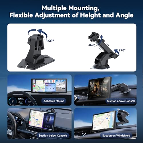 10.26" Pantalla Carplay Coche para Apple CarPlay & Android Auto, Táctil Pantalla con 4K Dash Cam / 1080P Cámara Retrovisora, CarPlay Autoradio Pantalla Táctil Soporta Doble WiFi / Video